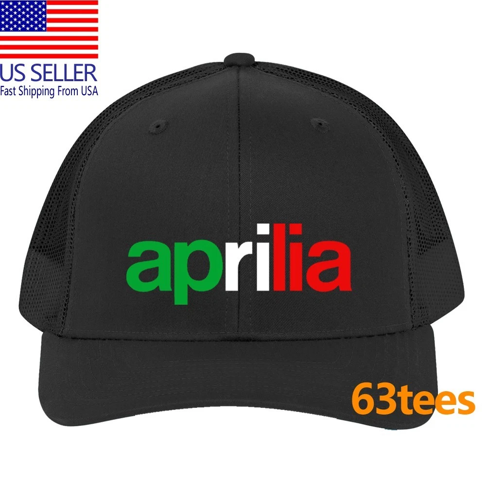 Aprilia Italian Motorcycles Black Printed Adjustable Trucker Hat Cap Adult Size
