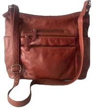 Magellans RFID Leather Carryall Crossbody Shoulder Bag Brown Anti Theft