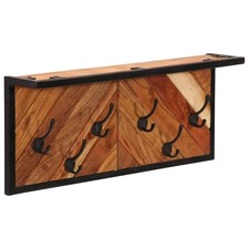 Wandgarderobe Garderobe mit 6 Haken aus Eisen Holz Akazienholz Massivholz Braun