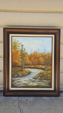 Vintage oil painting  bouquet of red poppies in a  wood frame, signed 