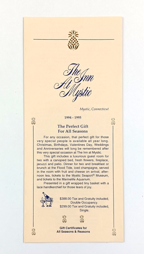 1994-95 The Inn At Mystic Connecticut Room Rates Info CT Vintage Travel Brochure