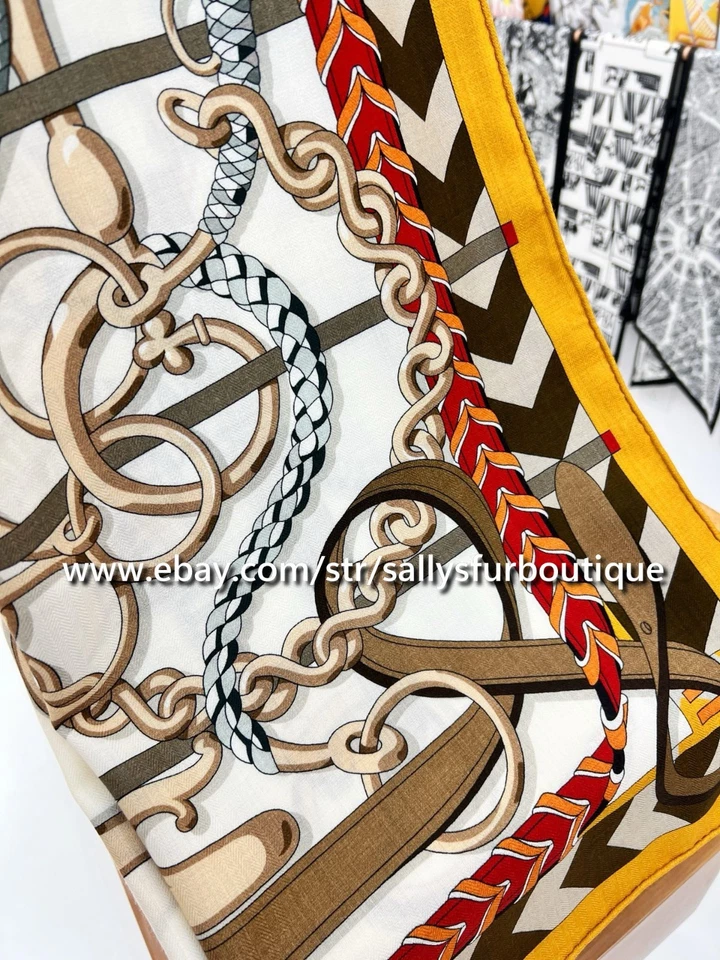 Sallys 70% Cashmere & 30% Silk Stole Chains Print Double Face Scarf Shawl 53" - Image 4 of 4