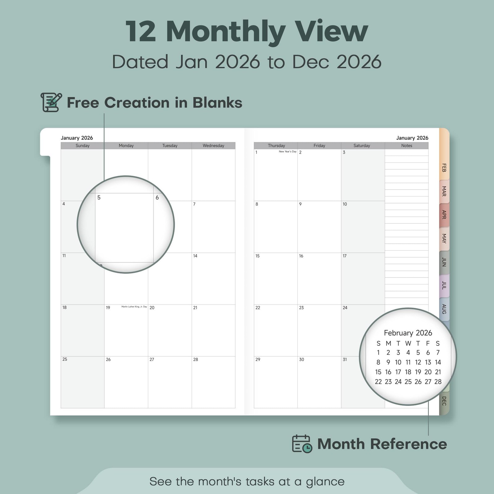 2026 Agenda Planner, Weekly Monthly Layout, Hardcover Notebook, Off White thumbnail 5