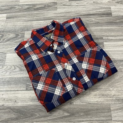 Belmont Durable Mens Medium Flannel Shirt Red Blue Plaid Cotton Pre-Shrunk
