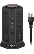 Power Strip Tower Extension Cord 10 FT, 1050J Surge Protector Charging Station 
