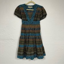 What Comes Around Goes Around Anthro Mixed Print Tiered Mini Dress Womens 4