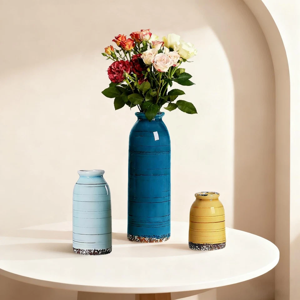 Ceramic Vase Set of 3 – Handcrafted Modern Farmhouse Decorative Vases for Boh... - Image 4 of 4