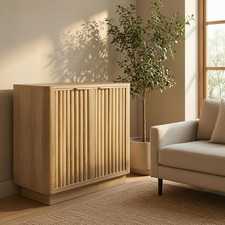 Sideboard Buffet with Storage,Fluted Buffet Cabinet with Adjustable Shelves,2 Do