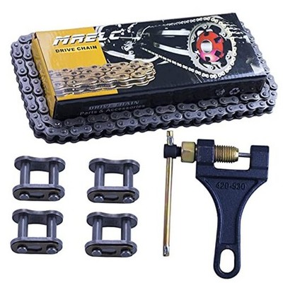 428H Motorcycle Chain + Chain Breaker - Links Heavy Duty Drive Chain 122