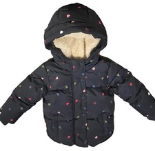 Baby GAP 4Y Navy Heart Puffer Jacket Sherpa Lined Cozy Winter Coat 4T