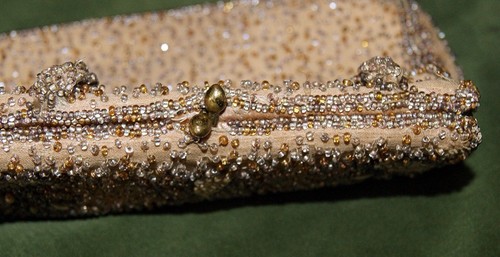 Vintage Embroidered Beaded Evening Bag - Fastener & Handle & Mirror - Picture 6 of 6