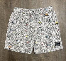 MAUI AND SONS Swimming Shorts L Retro Geometric Hawaiian 90s White Board Trunks