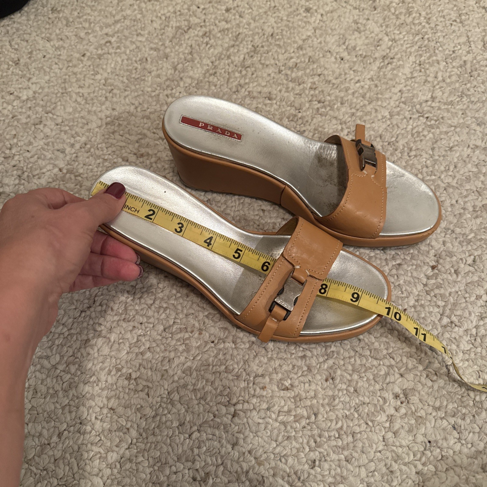 Prada Wedge Tan Beige Camel Sandals Shoes Women’s… - image 5