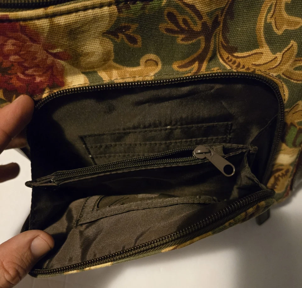 Longaberger Homestead Bolso de Mano Cartera Tela Floral Hermoso Marrón Tejido Mango Foto 4 de 4