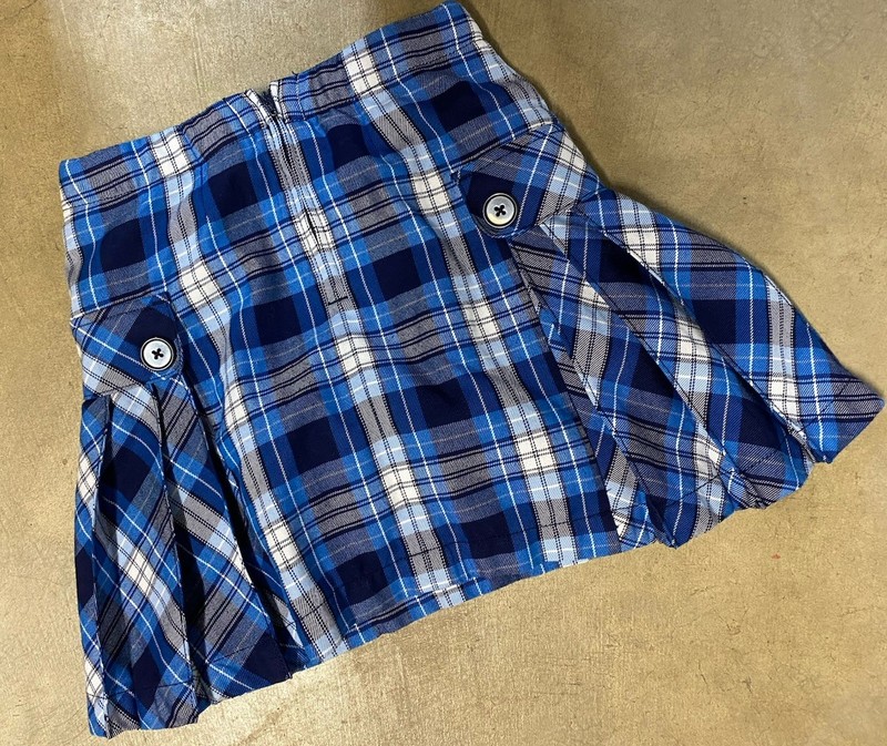 Lands' End school uniform blue plaid side pleated skort above knee sz 8s Child’s