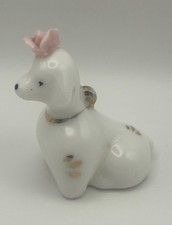 Vintage Ceramic tiny Poodle Figurine with Pink Flower Crown-white/gold Accents