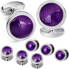 Mens Cufflinks and Tuxedo Studs Set in Gift Box, Easy to Wear, Gifts or Purple
