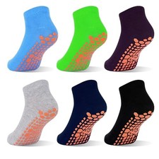 Boys Grip Socks 6 Pairs Kids 2-5T 01 Black grey navy blue green dark Purple
