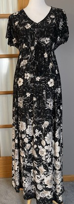 #ad Women’s Floral Maxi Dress Sz S Black Beige Relax Fit Boho Chic Cottagecore Boho $24.00