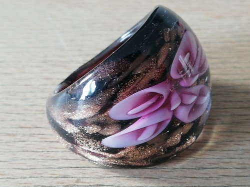 Ring original Murano Glas UNIKAT Handarbeit Florales Design mit Blattgold - Bild 8 von 11