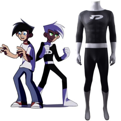 Adults Kids Danny Phantom Cosplay Costume Printed Superhero Halloween Bodysuit 