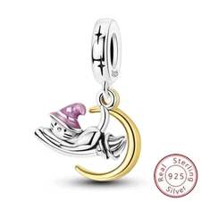 MULA 925 Sterling Silver DIY Charm Magical Cat Golden Moon For Women Bracelet