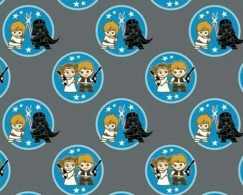 Tina Scrap 9"x21" FABRIC COTTON STAR WARS KAWAII DUO TOKENS Leia Darth Vader  - Afbeelding 1 van 2