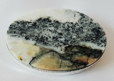 Brosche ~ Marmorstein ~ abstrakte Szene ~ gepunzt 925 Sterling Silber 