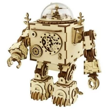 RoboTime Orpheus Steampunk Wooden Robot Music Box Puzzle 3D Laser Cut Light Up