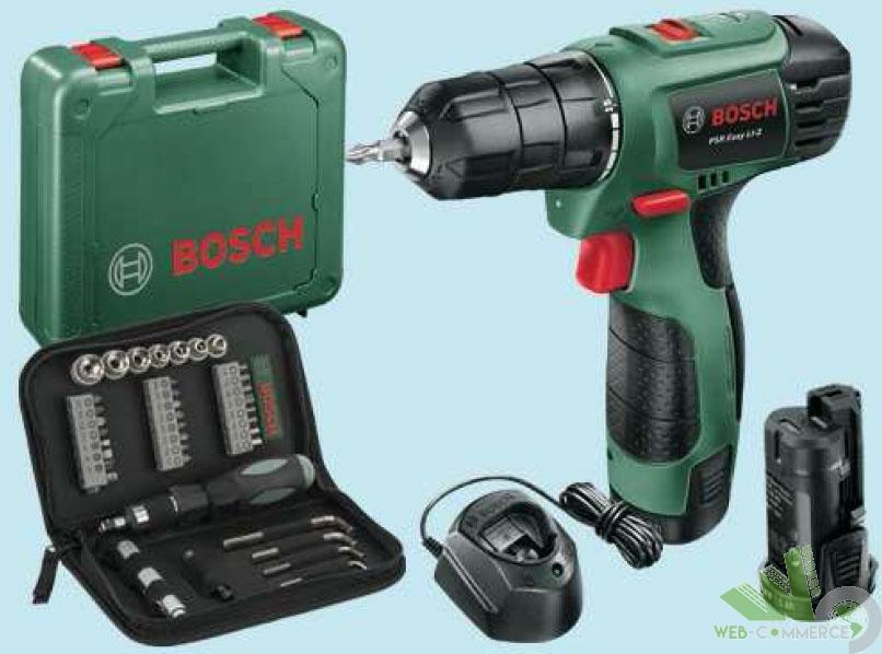 TRAPANO AVVITATORE A BATTERIA BOSCH 10,8V.PSR EASY LI-2 +KIT 38 PEZZI CRICCHETTO