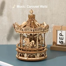 3D DIY Wooden Puzzle Mechanical Music Box Romantic Carousel 336PCS Free Shipping