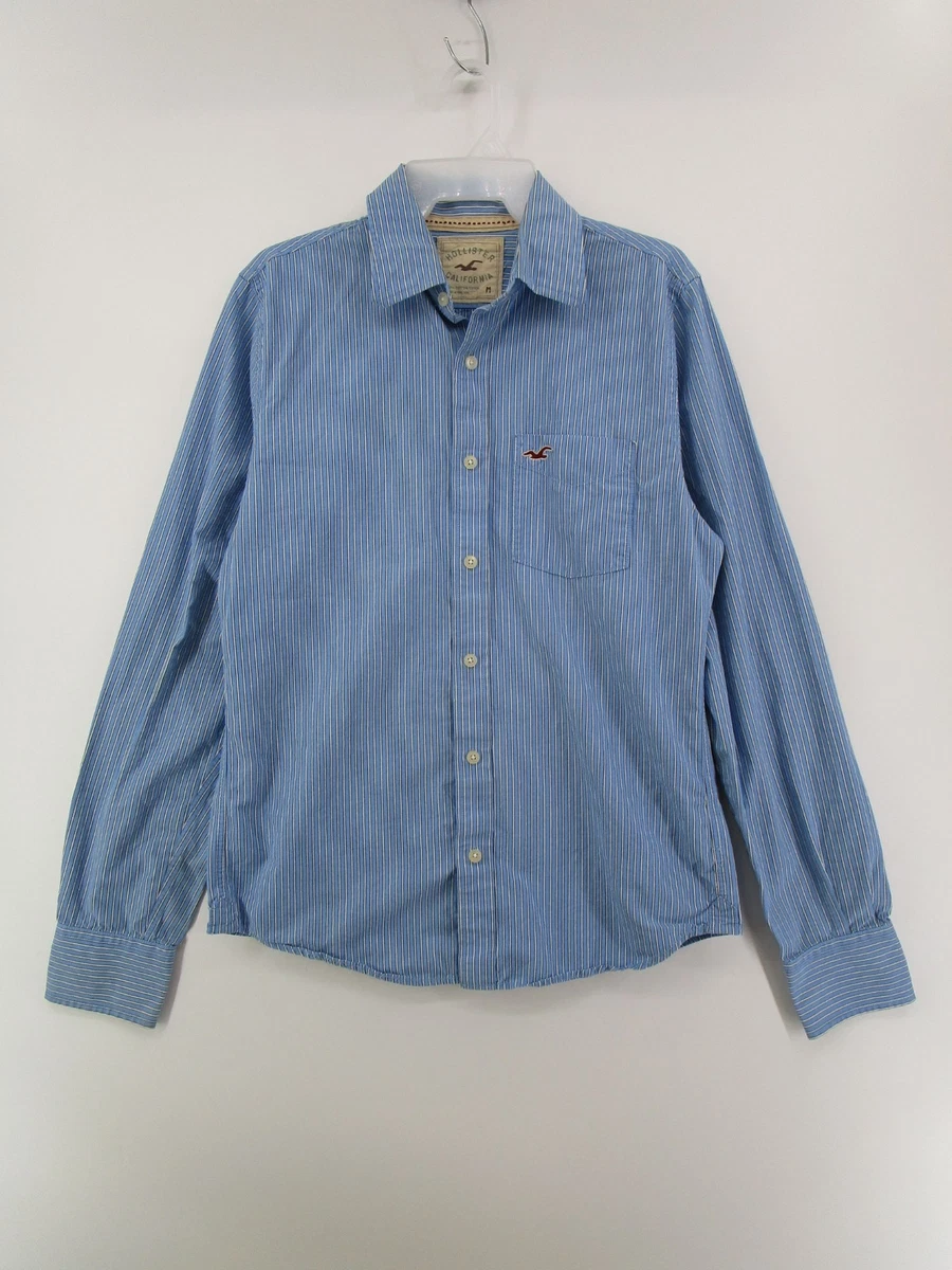 Hollister Mens M Long Sleeve Buttons Up Collared Shirt Blue