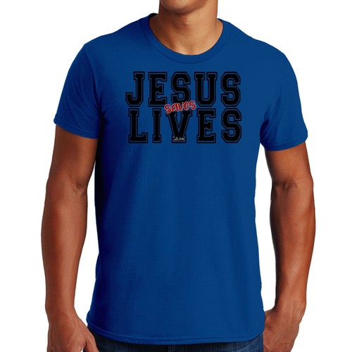 Mens Graphic T-shirt Jesus Saves Lives Black Red Illustration - Picture 31 of 53