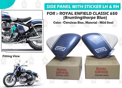 CERULEAN BLUE RH & LH ''SIDE PANEL WITH STICKER FOR ROYAL ENFIELD CLASSIC 650''