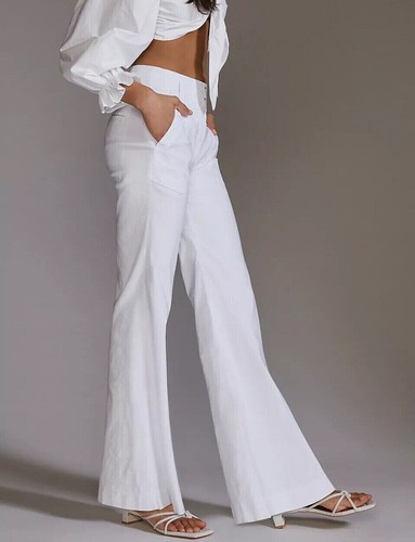 Anthropologie Maeve 14P NWT The Naomi Linen Wide-Leg Flare Pants White 14 Petite - Picture 3 of 5