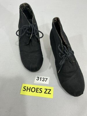Womans Bobs By Sketchers Memory Foam  Us 8 Black Fabric Lace Up Wedge Shoes