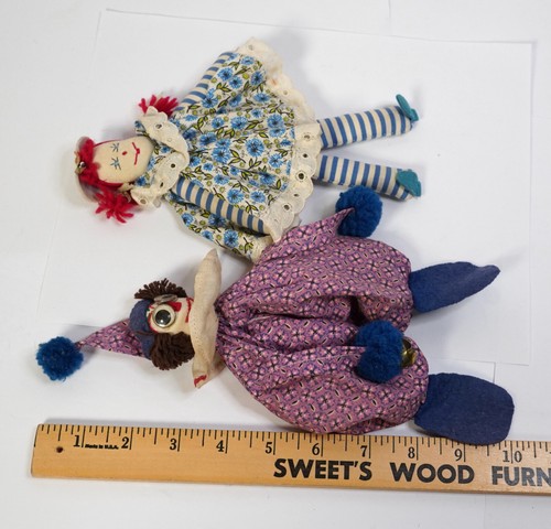 Vintage Clown Antique Rag Doll Folk Art x2 Toy - Picture 5 of 5