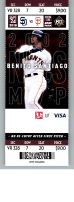 San Diego Padres vs San Francisco Giants 9/24/2018 Full Ticket - Benito Santiago