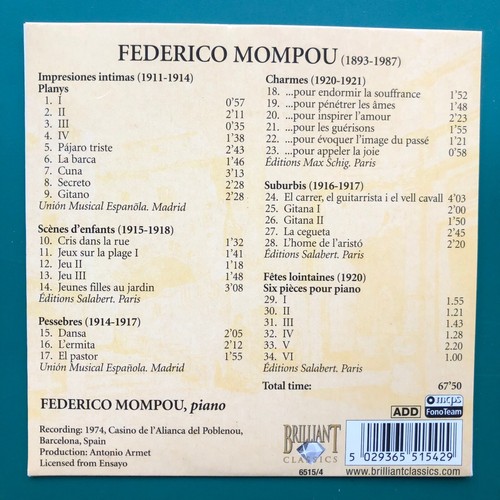 Frederic Mompou COMPLETE PIANO WORKS Neo-Classical 4x CD Boxset Musica Callada - Picture 15 of 24