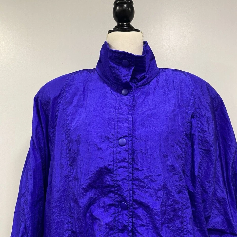 Chaqueta cortavientos retro de colección Kristen Blake M para mujer azul paracaídas años 80 talla grande Foto 2 de 4