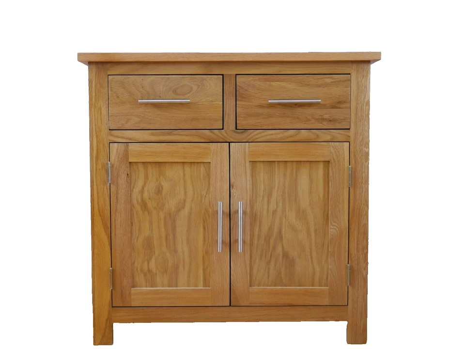 Beige OAK Mini Sideboard with 2 Doors 2 Drawers OAK Buffets Cabinet 75cm - Image 3 of 4