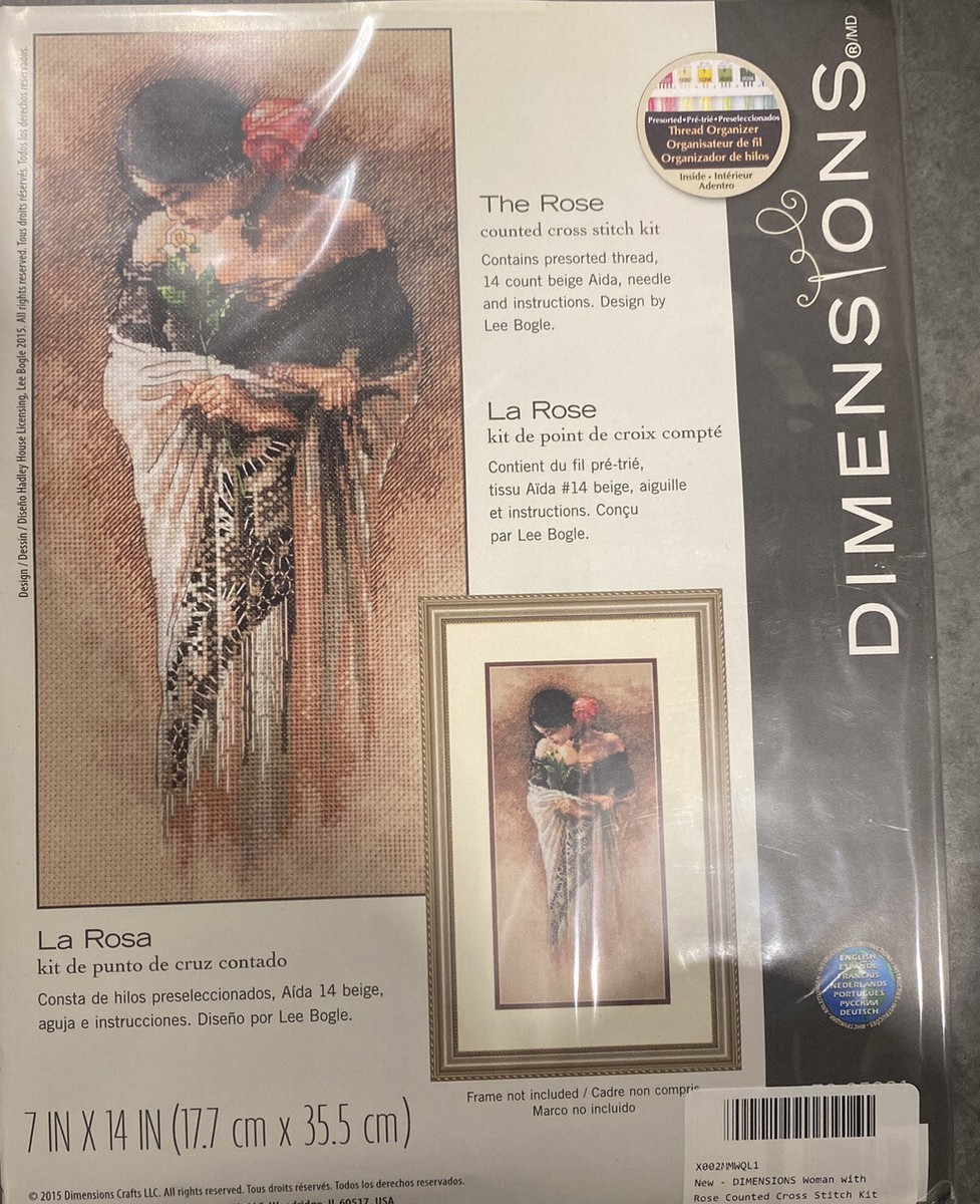Dimensions Needlecrafts The Rose Counted Cross Stitch Kit - 14x7 Inch Finished Size, Includes Aida, Thread, Needle