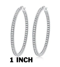 SPARKLING MADE WITH WHITE SWAROVSKI  CRYSTAL INSIDE OUT HOOP EARRINGS - 1"