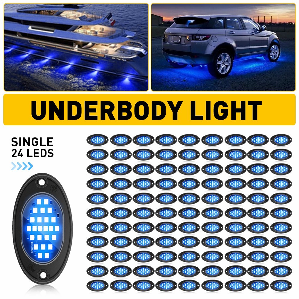 100 Pod Blue LED Rock Lights Kit Offroad Truck Underbody Neon Music Bluetooth