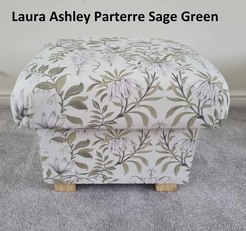 Laura Ashley Parterre Fabric Storage Footstool Floral Sage Green Pouffe Pink - Picture 3 of 24