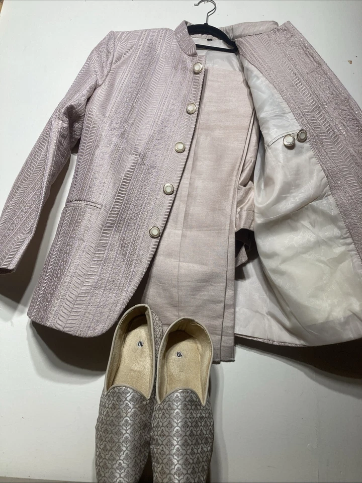 Traje Indowestern Jodhpuri Rosa Lila 40 Pecho 30x32 Con Zapatos Talla 10 Foto 2 de 4