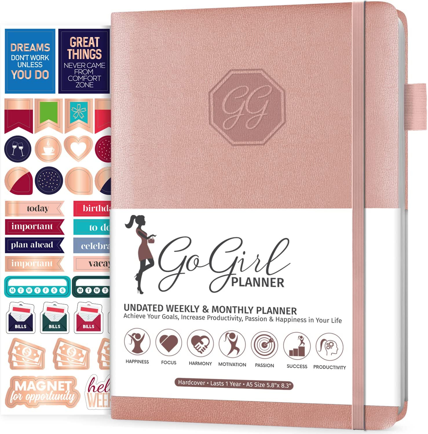 Gogirl planner pour femme rigide avec papier premium 100g non daté
