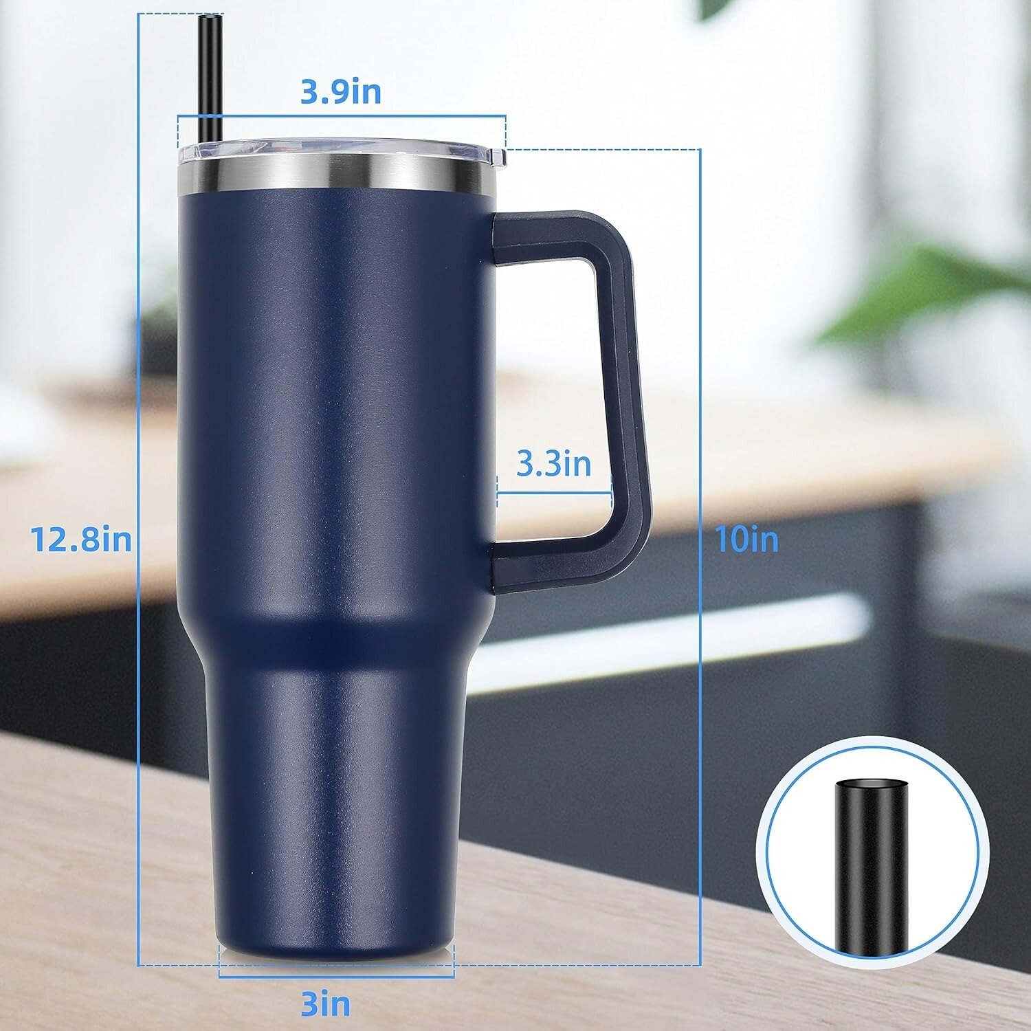 Stainless Steel Vacuum Insulated Travel Mug 40 oz Tumbler With Handle Straw Lid