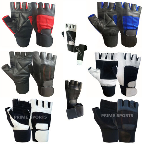 204 WEIGHT LIFTING LEATHER PADDED GLOVES FITNESS TRAINING BODY BUILDING STRAPS 