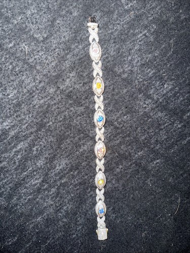 S925 MOISSANITE MULTI GEMSTONE EVIL EYE ETERNITY BRACELET - Picture 4 of 4